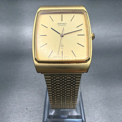 Seiko Tank Watch Men 29mm Gold Dial Gold Tone Rectangle 7830-5150 New Battery5