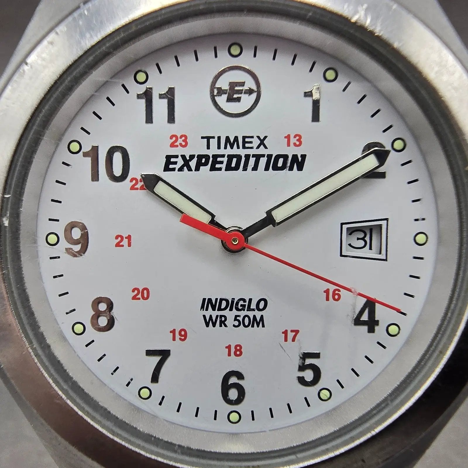 Timex Expedition Watch Men 39mm White Dial Silver Tone Date READ!!! Round NewBat1