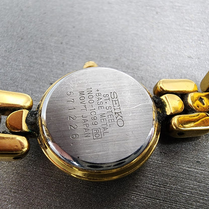 Seiko Watch Women 20mm Gold Dial Gold Tone Diamond Round 1N001C99 New Batt VTG10