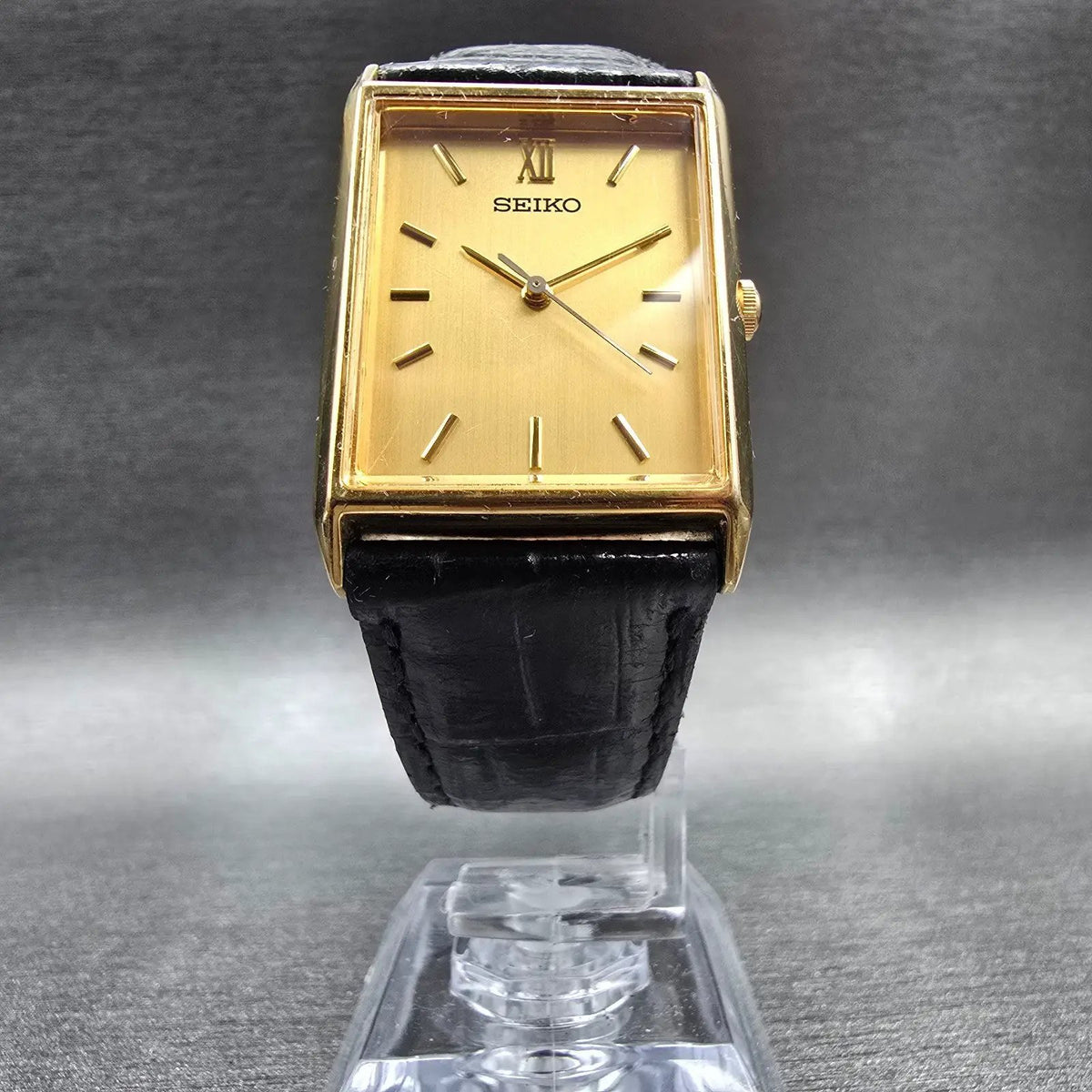 Seiko Tank Watch Men 24mm Gold Dial Gold Tone Rectangle V701-5E10 New Battery5