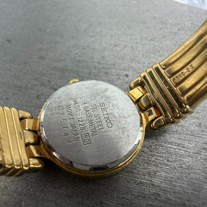Seiko Watch Women 21mm Champagne Dial Gold Tone Round V400-1229 New Battery GVt9