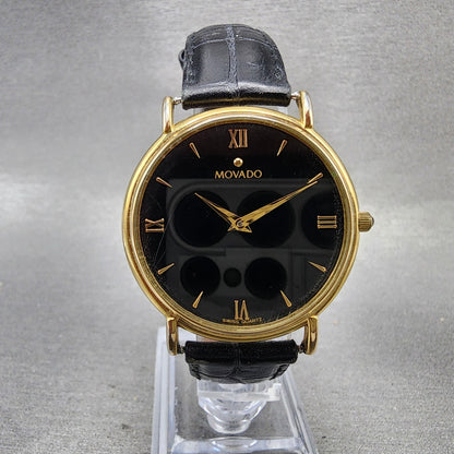 Movado Watch Men 34mm Black Dial Gold Tone Round 87E40885 New Battery0