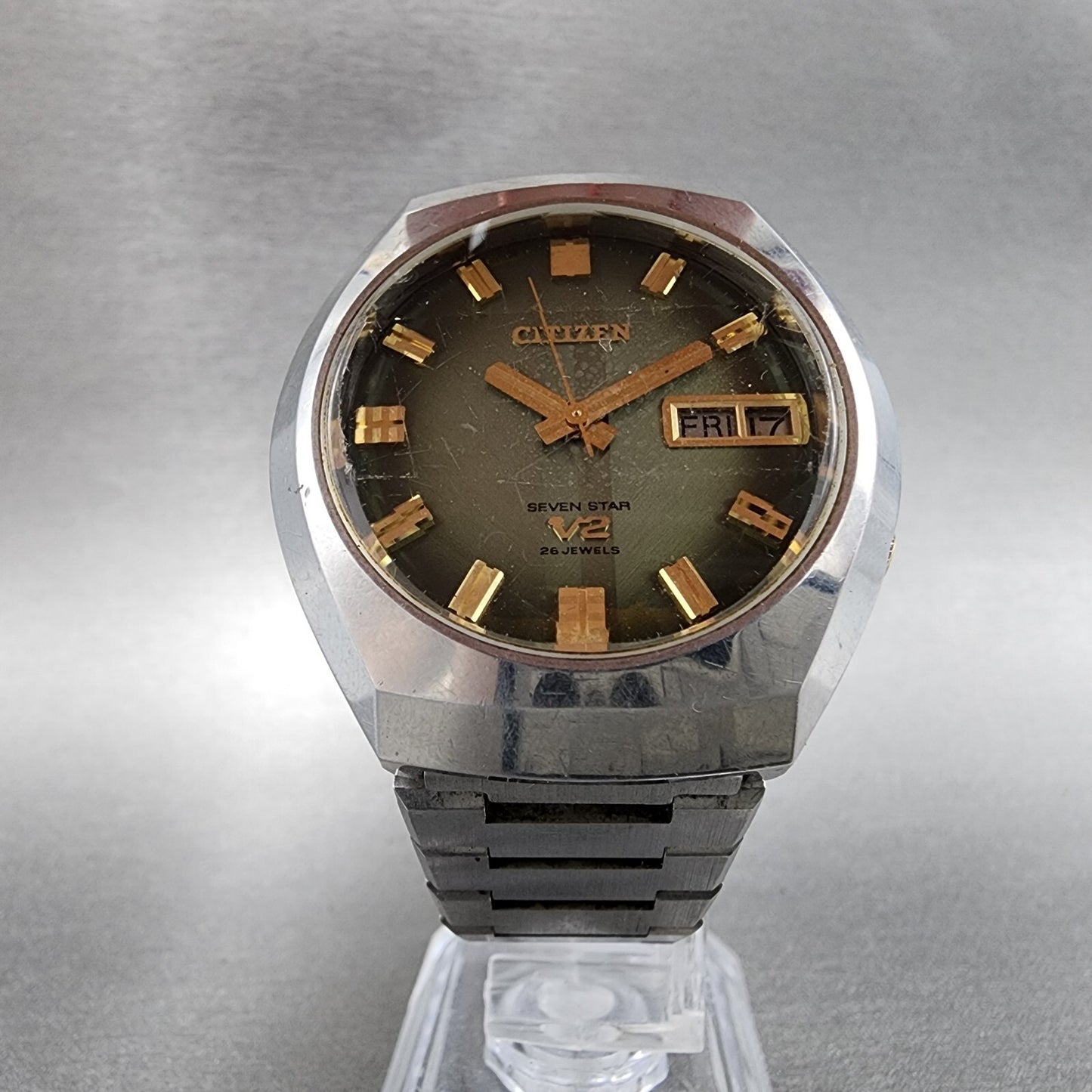 Citizen Seven Star V2 Watch Men 38mm Green Dial Steel Daydate 4771150K PARTS6