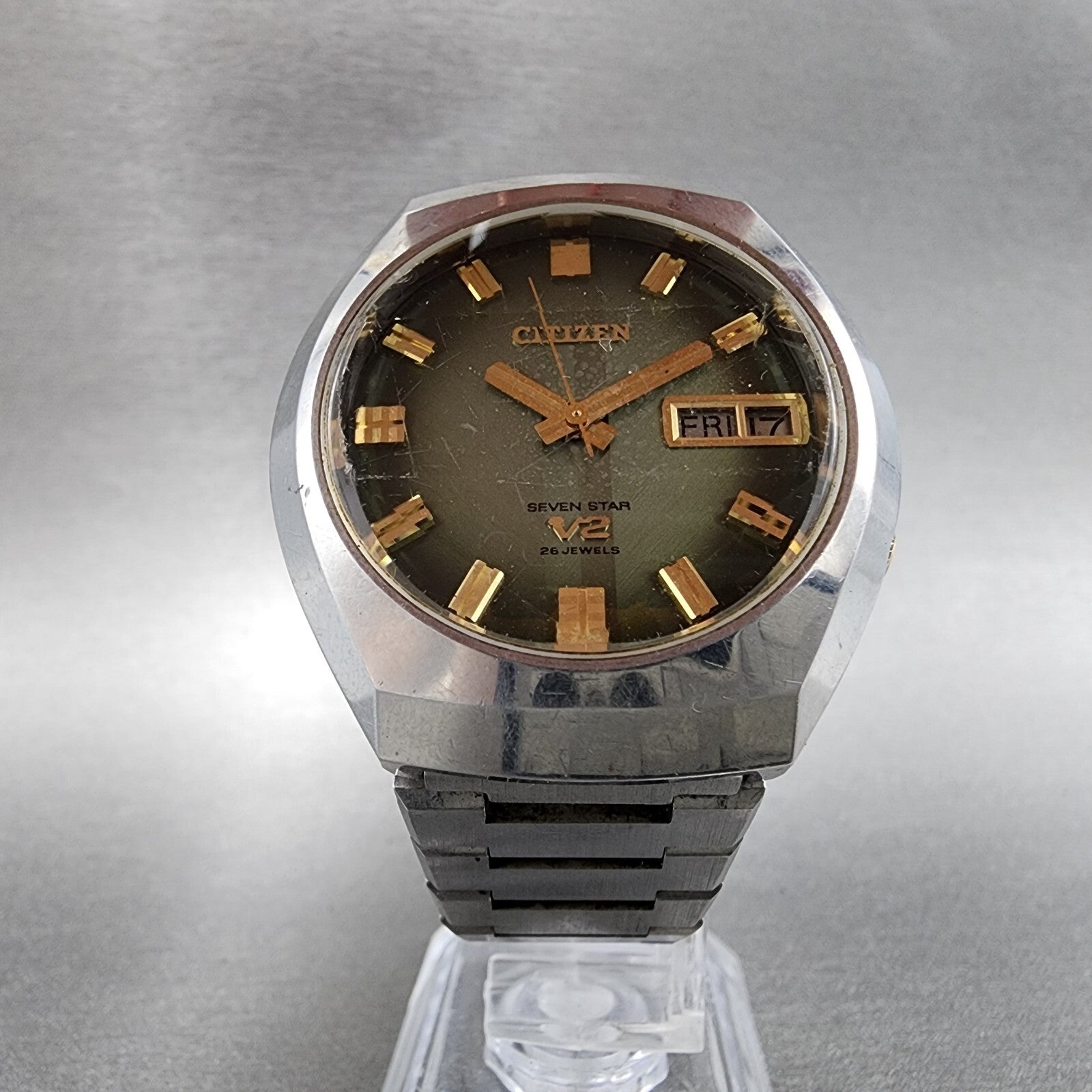 Citizen Seven Star V2 Watch Men 38mm Green Dial Steel Daydate 4771150K PARTS6