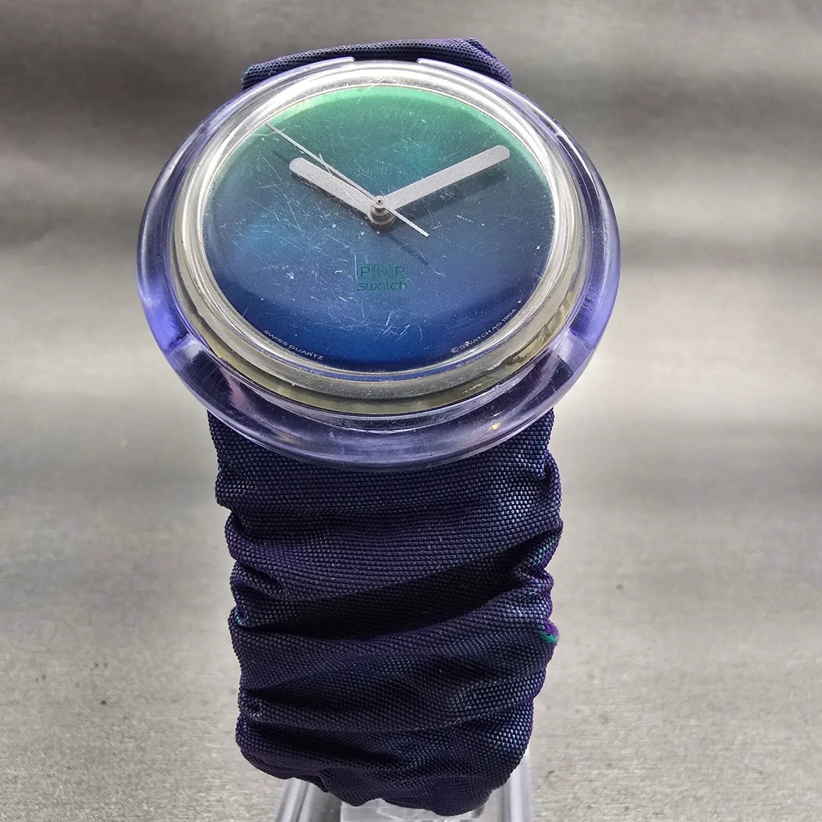 Midi Pop Swatch Vert Watch Women Blue Dial Clear Case Round PMK109 New Battery5
