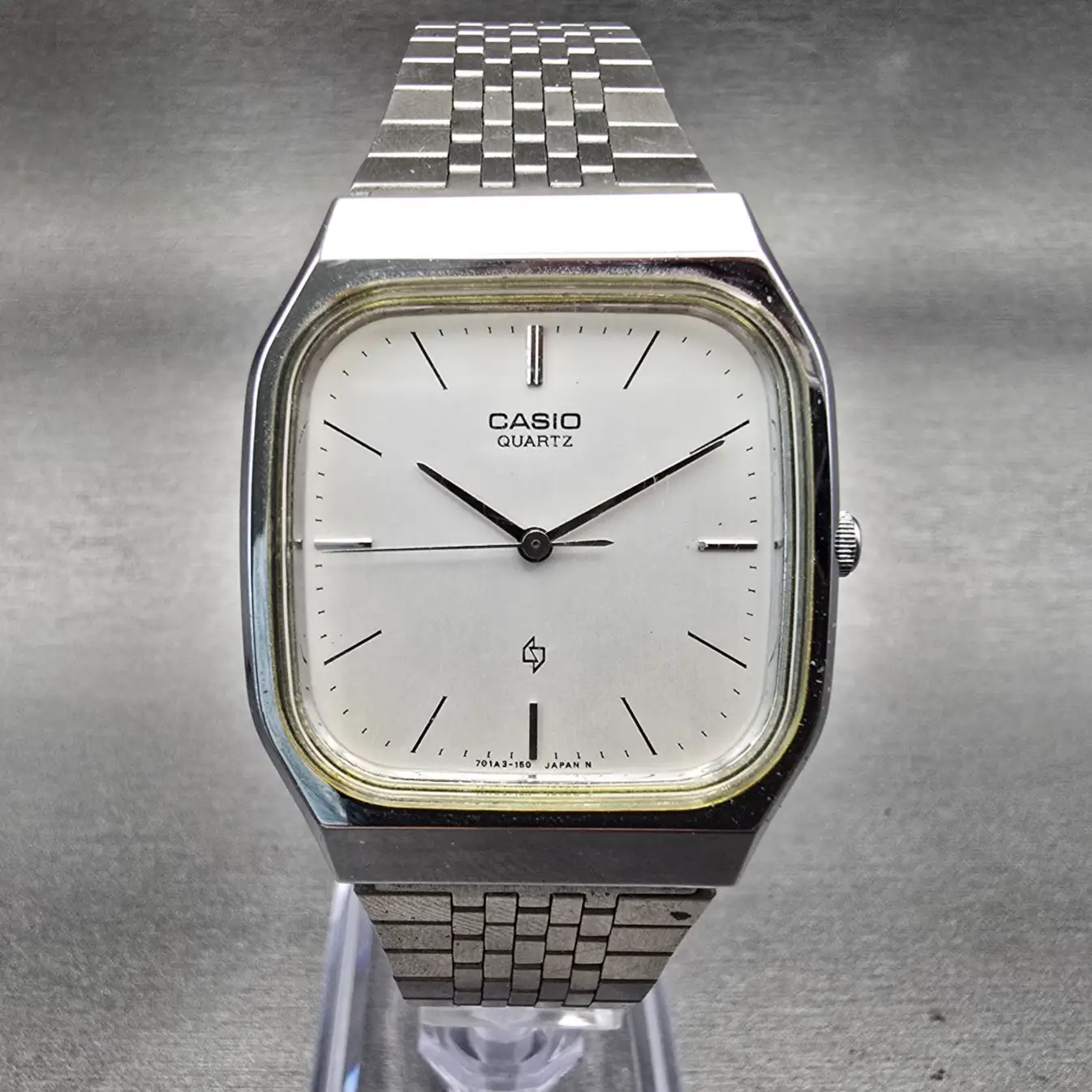Casio Watch Men 32mm Silver Dial Silver Tone Rectangle MQ-300 New Battery VTG0