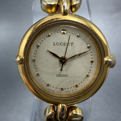 Seiko Lucent Watch Women 20mm Champagne Dial Gold Tone Round 4N21-0480 New Batt1