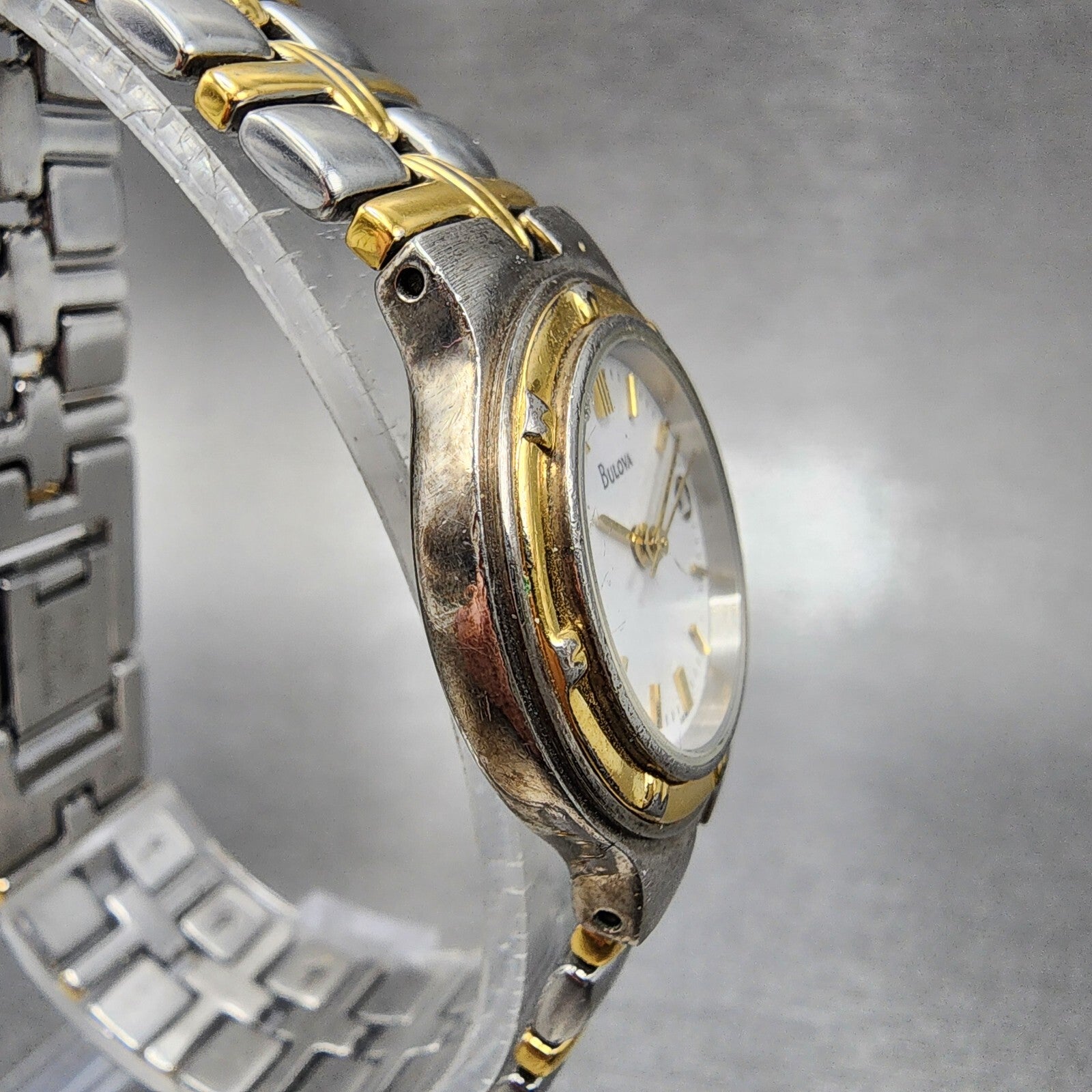 Bulova Watch Women Two Tone White Dial Date 25mm Round 98M36 New Battery A1233