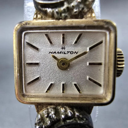 Hamilton Watch Women 15mm White Dial Gold Plated Diamonds Oval New Battery VTG1