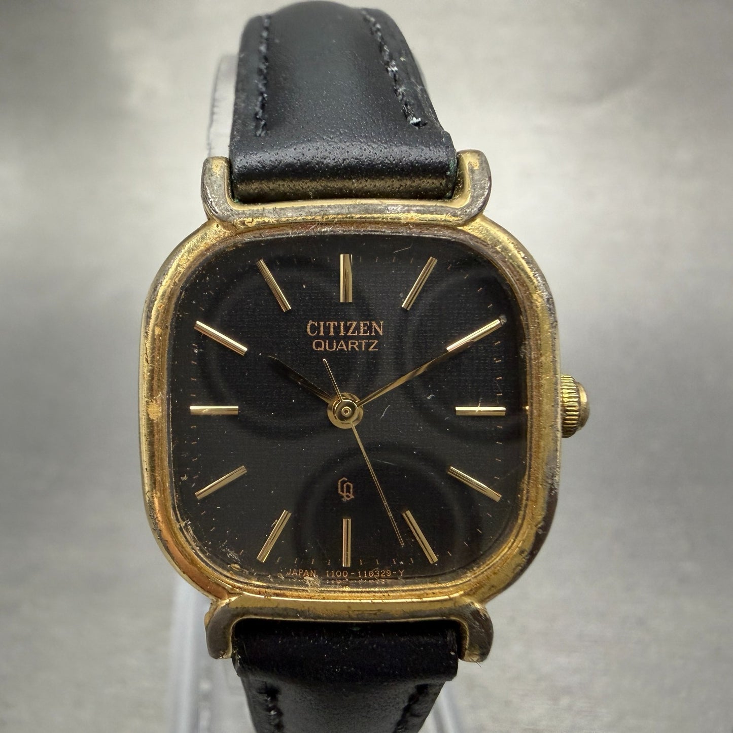 Citizen CQ Watch Women 22mm Black Dial Gold Tone Rectangle 1100-109104 New Batt0