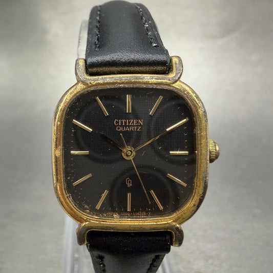 Citizen CQ Watch Women 22mm Black Dial Gold Tone Rectangle 1100-109104 New Batt0