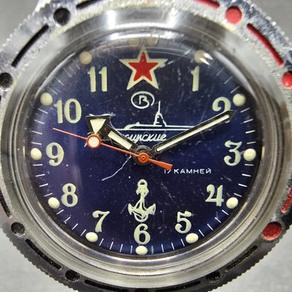 VOSTOK Komandirskie Watch Men 40mm Blue Dial Silver Tone Manual Wind Runs VTG2