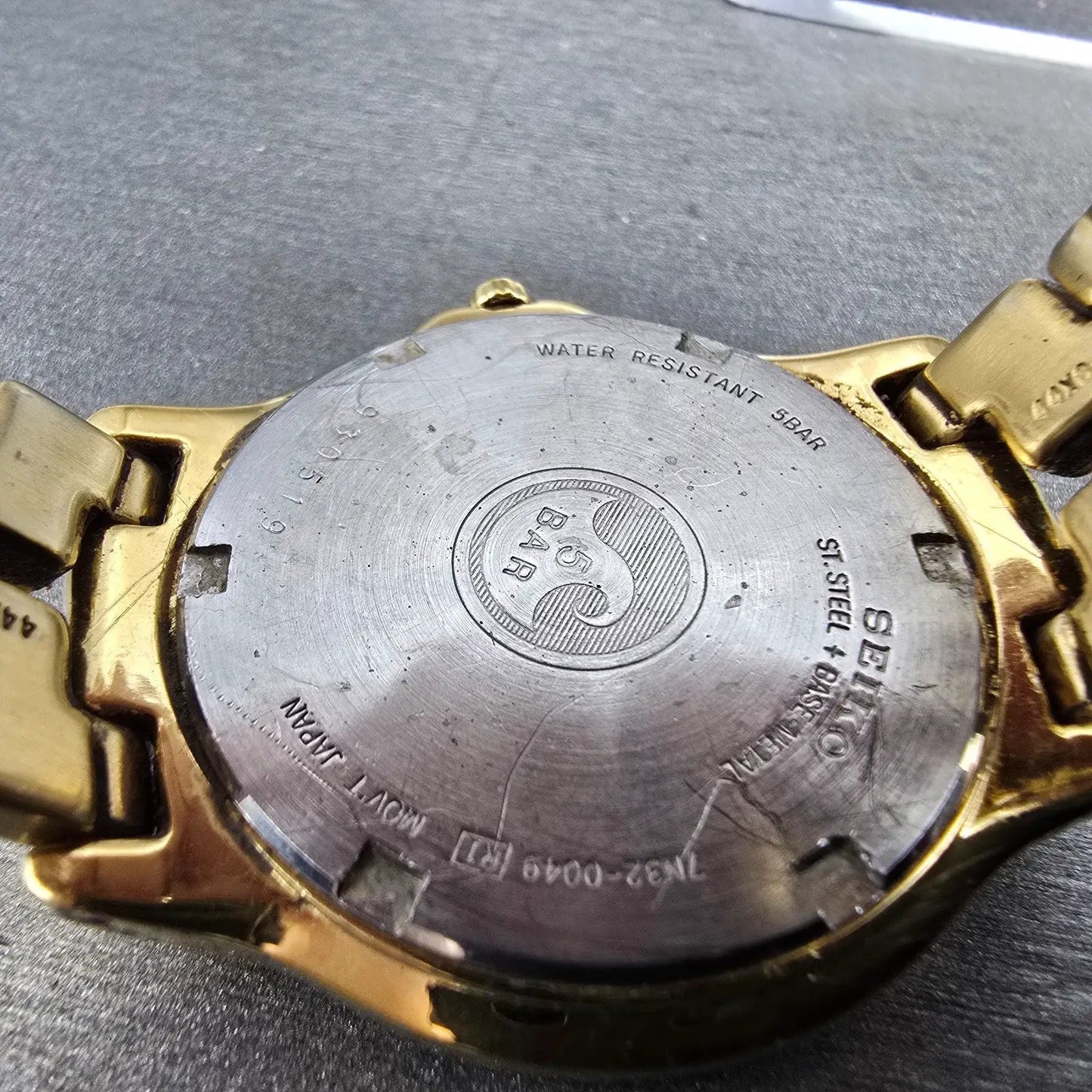 Seiko Watch Men 36mm Champagne Dial Gold Tone Date Round 7N32-0049 PARTS Vintage10
