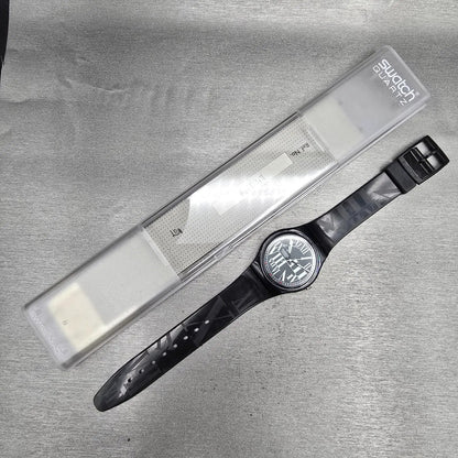 Swatch Gessetto Watch Men 34mm Black Dial Black Case GB155 New Battery NOS16