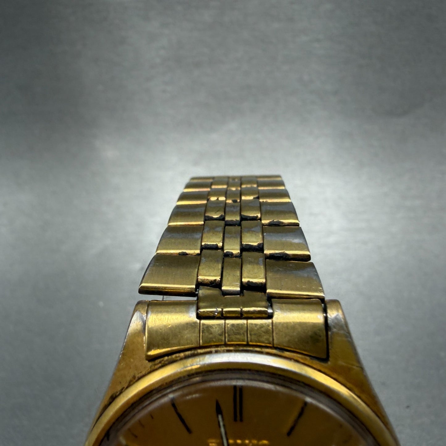 Seiko SQ Watch Men 35mm Gold Dial Gold Tone Daydate Round 5Y23-8040 PARTS VTG5