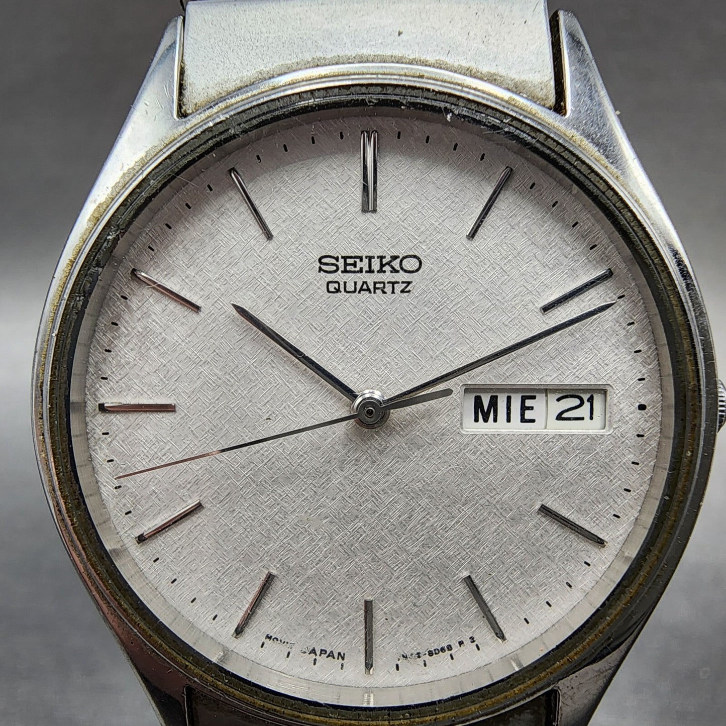 Seiko Watch Men 34mm White Dial Silver Tone Daydate 7n438a89 New Battery1