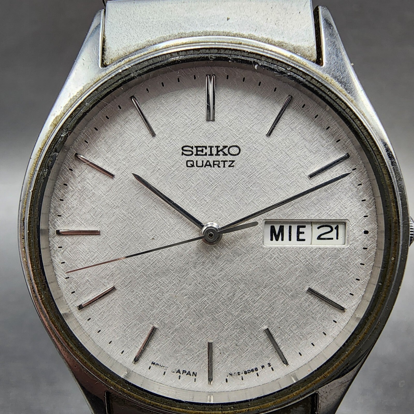 Seiko Watch Men 34mm White Dial Silver Tone Daydate 7n438a89 New Battery1