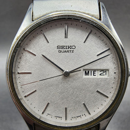 Seiko Watch Men 34mm White Dial Silver Tone Daydate 7n438a89 New Battery1