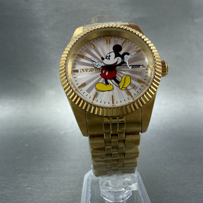 Invicta Mickey Mouse Watch Men 36mm Silver Dial Gold Tone Date 22775 New Battery5