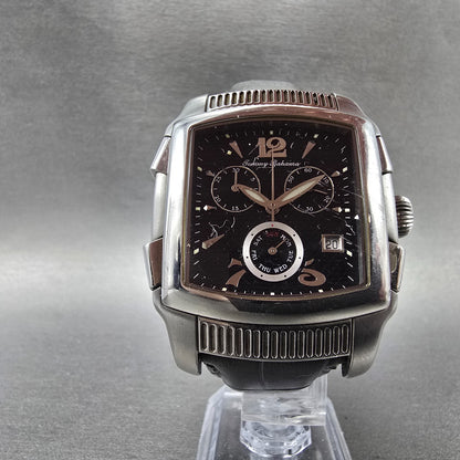 Tommy Bahama Chronograph Watch Men 38mm Black Dial Steel Daydate TB1045 New Batt5