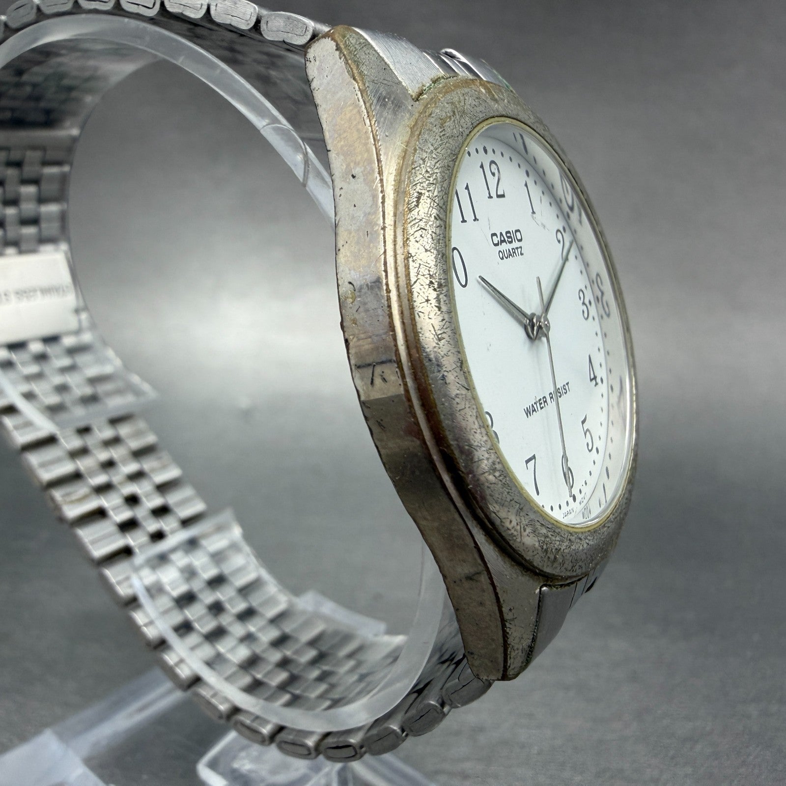 Casio Watch Men 36mm White Dial Silver Tone Round MTP-1129 New Battery Bracelet3