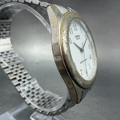 Casio Watch Men 36mm White Dial Silver Tone Round MTP-1129 New Battery Bracelet3