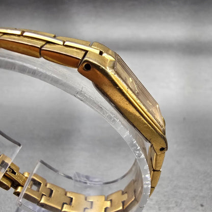 Seiko Watch Women 13mm Gold Dial Gold Tone Rectangle 2E20-7479 New Battery VTG3