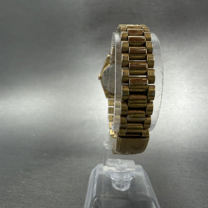 Seiko SQ Watch Women 24mm Black Dial Gold Tone Daydate 24mm Round New Battery 9R7