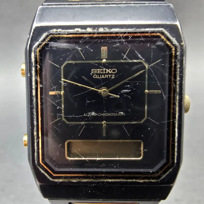 Seiko Analog Digital Watch Men 29mm Black Gold Alarm Chronograph H601-5179 PARTS2