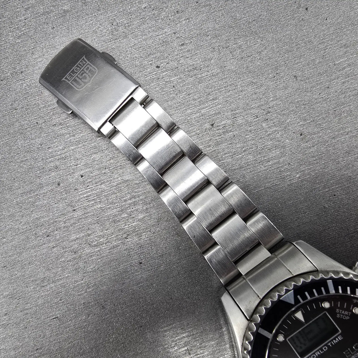 Elgin Dive Watch Men 42mm Black Dial Steel Atomic Solar Analog Digital Runs READ9