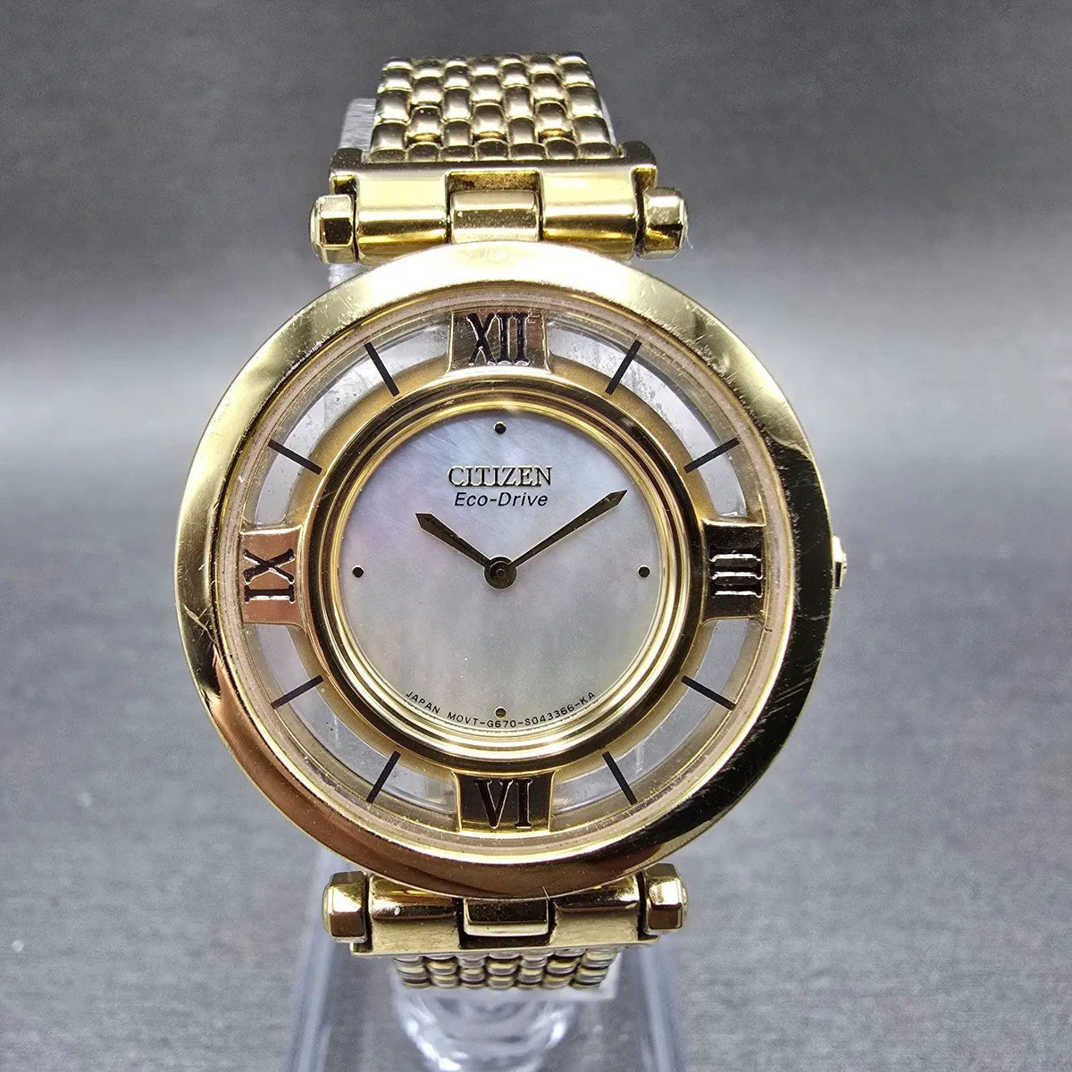 Citizen Eco-Drive Stiletto Watch Women 28mm MOP Dial Gold Round EG3082-50D Runs0