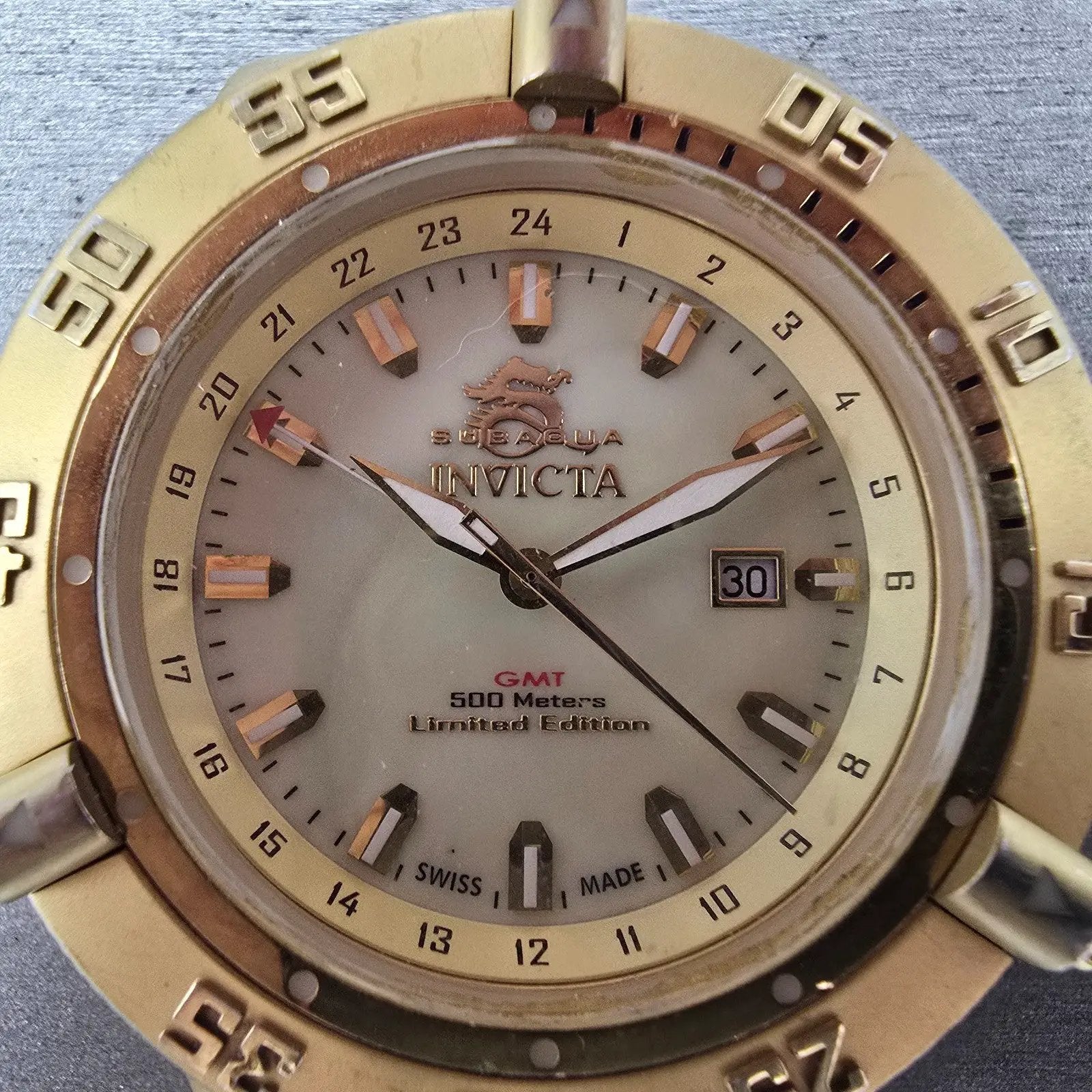 Invicta Sub Aqua Noma III Watch Men 50mm MOP Dial Gold Tone Date 0738 NewBattery1