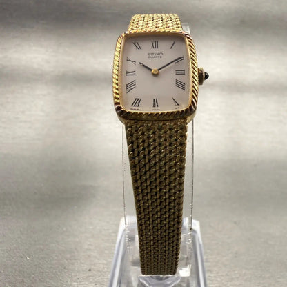 Seiko Tank Watch Women 17mm White Dial Gold Tone Rectangle 1400-8210 New Battery5