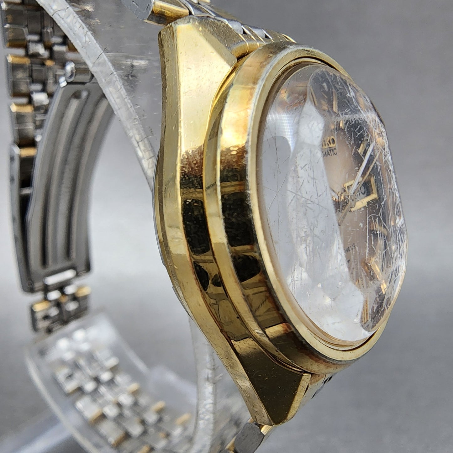Seiko Automatic Watch Women 27mm Brown Dial Gold Plated Daydate Round READ!!!3