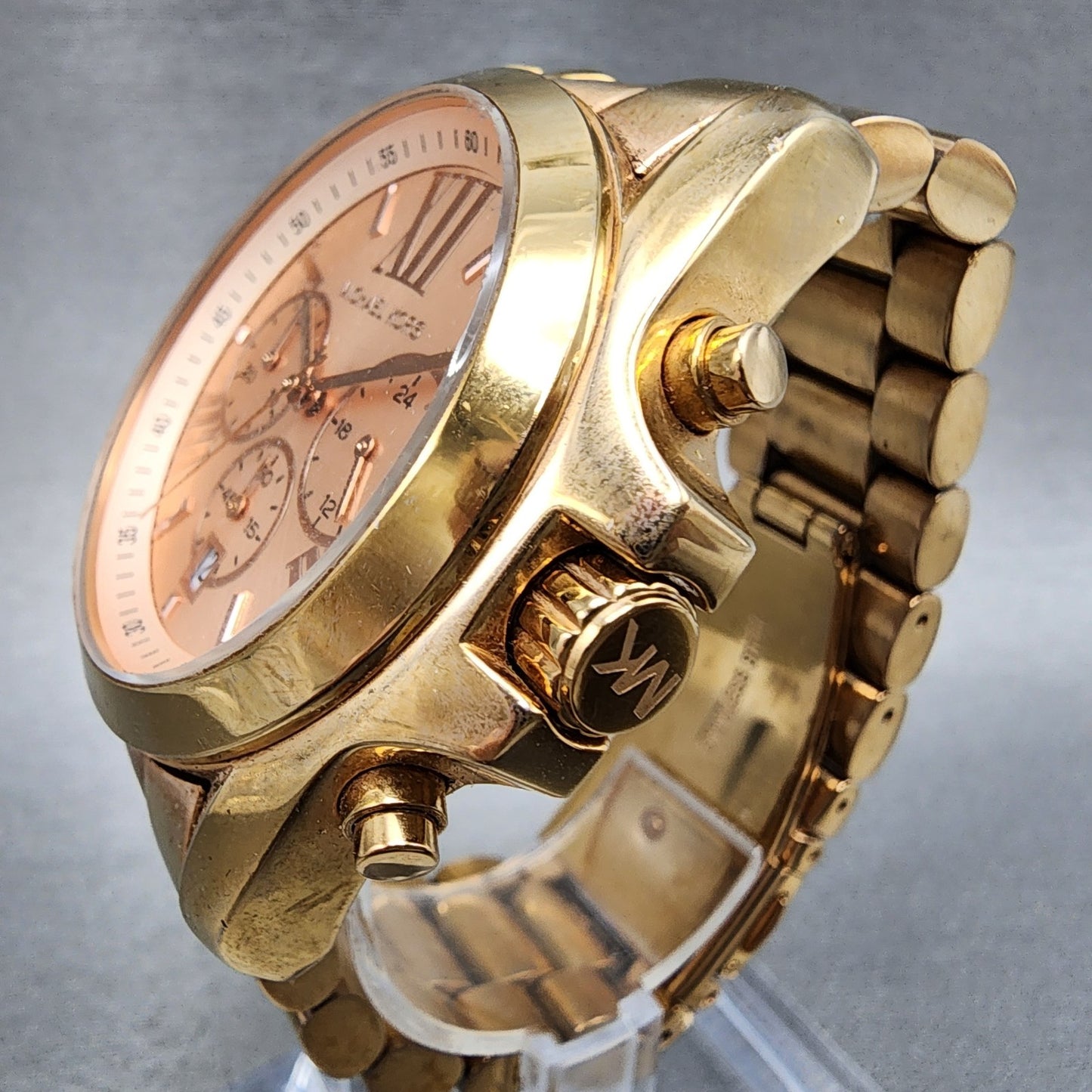 Michael Kors Bradshaw Chronograph Watch Women 45mm Pink Dial Date New Battery2