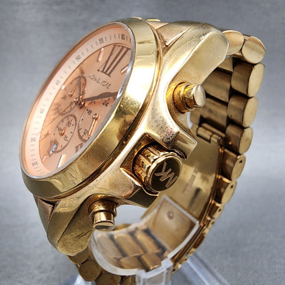 Michael Kors Bradshaw Chronograph Watch Women 45mm Pink Dial Date New Battery2