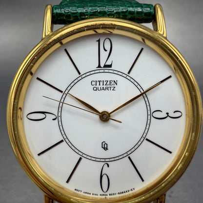 Citizen CQ Watch Men 34mm White Dial Gold Tone Round New Battery NOS 6031-R009441