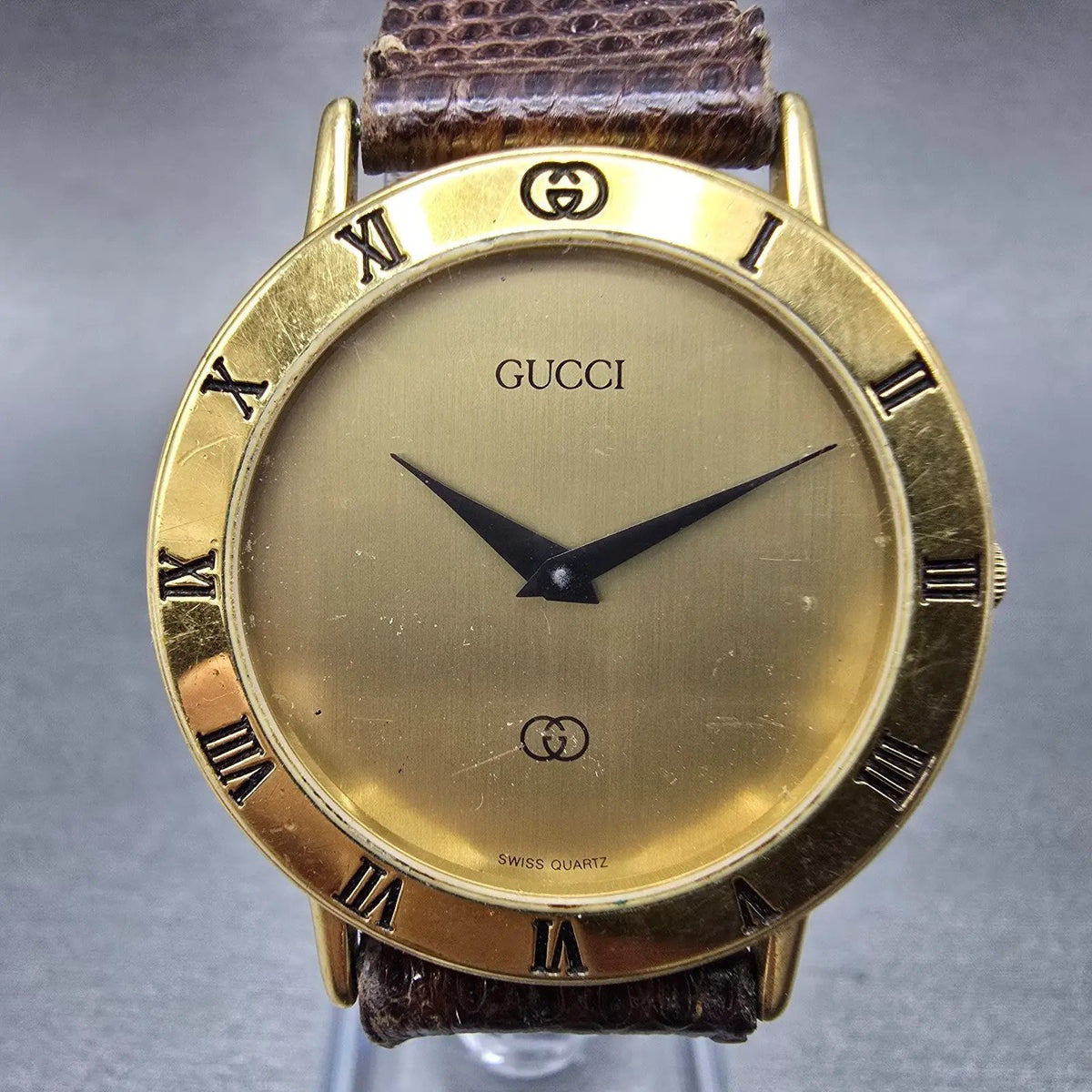Gucci 3000M Watch Men 33mm Gold Dial Gold Plated Round VTG Swiss PARTS0