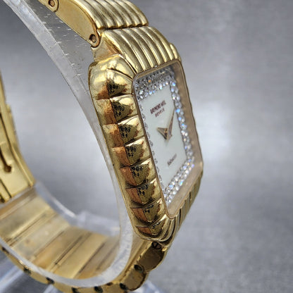 Raymond Weil Nabucco Tank Watch Women 21mm White Dial Gold Tone 37532 New Batt3