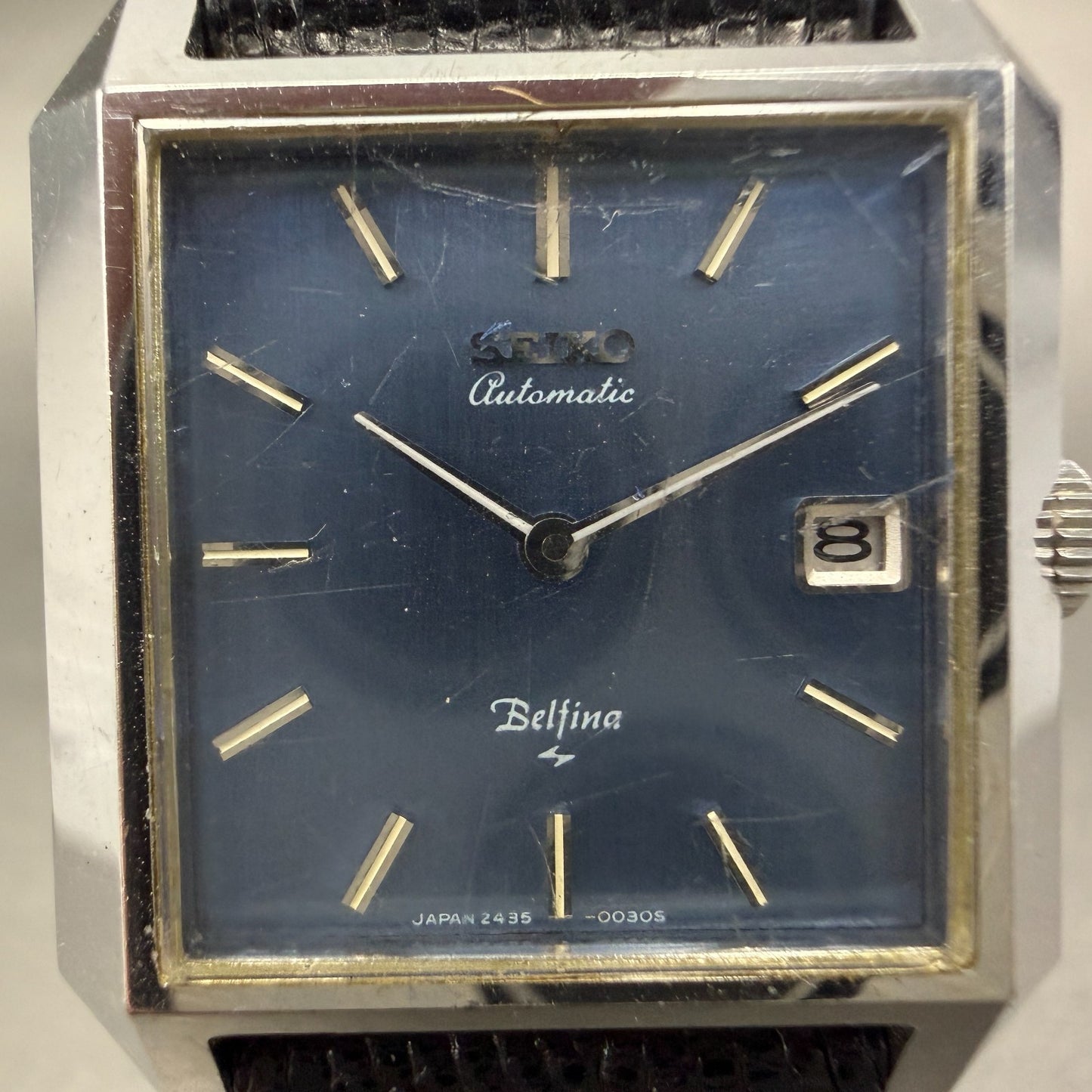 Seiko Automatic Belfina Tank Watch Women 26mm Blue Dial Silver Tone Date Runs1