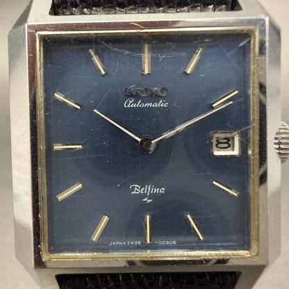 Seiko Automatic Belfina Tank Watch Women 26mm Blue Dial Silver Tone Date Runs1