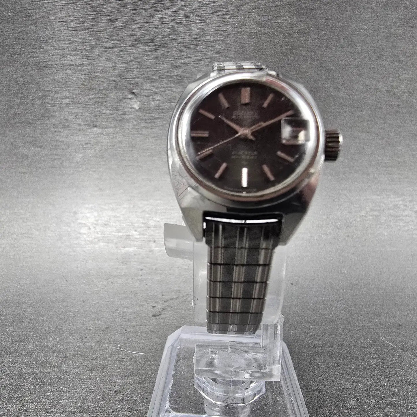 Seiko Automatic Watch Women 23mm Black Dial Silver Tone Date 2205-0190 Runs5