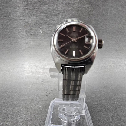 Seiko Automatic Watch Women 23mm Black Dial Silver Tone Date 2205-0190 Runs5