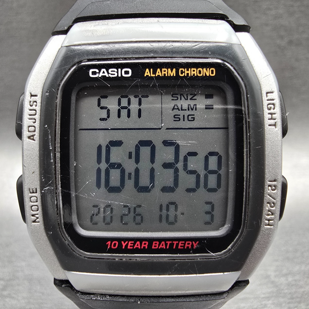 Casio W-96H Digital Watch Men 36mm Black Silver Chrono Alarm New Battery READ!!1