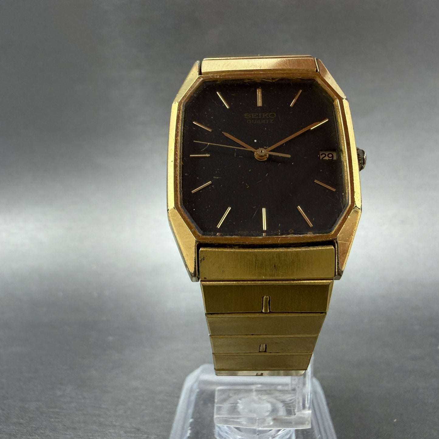 Seiko Watch Men 26mm Black Dial Gold Tone Date Octagon 6532-5310 New Battery HJ75