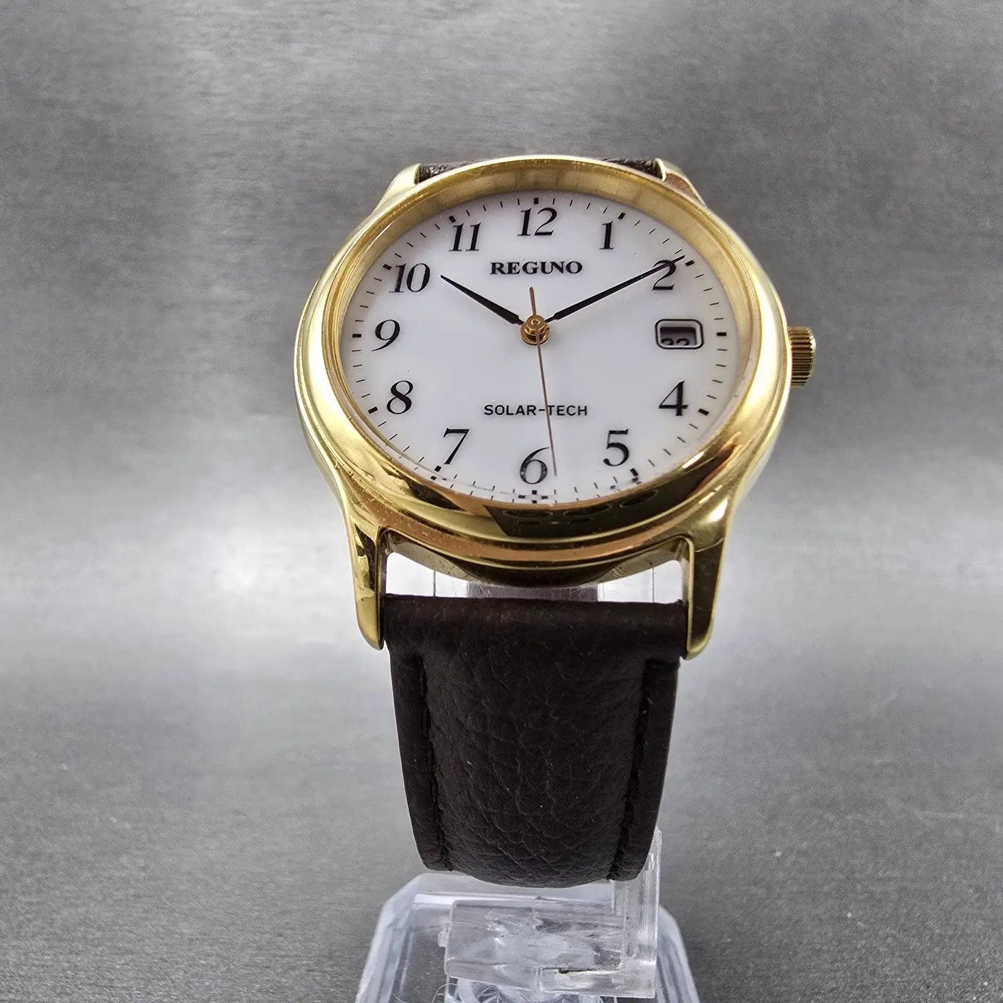 Citizen Reguno Solar Watch Men 33mm White Dial Gold Tone Date E111-T017223 Runs5