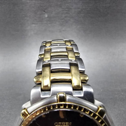 Citizen Eco-Drive Watch Men 37mm Black Dial Two Tone Daydate E101-S030528 Runs4