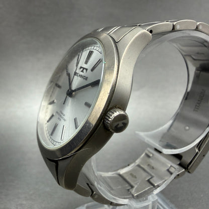Technos Watch Men 37mm Silver Dial Titanium Round T-1079 New Battery W/box3