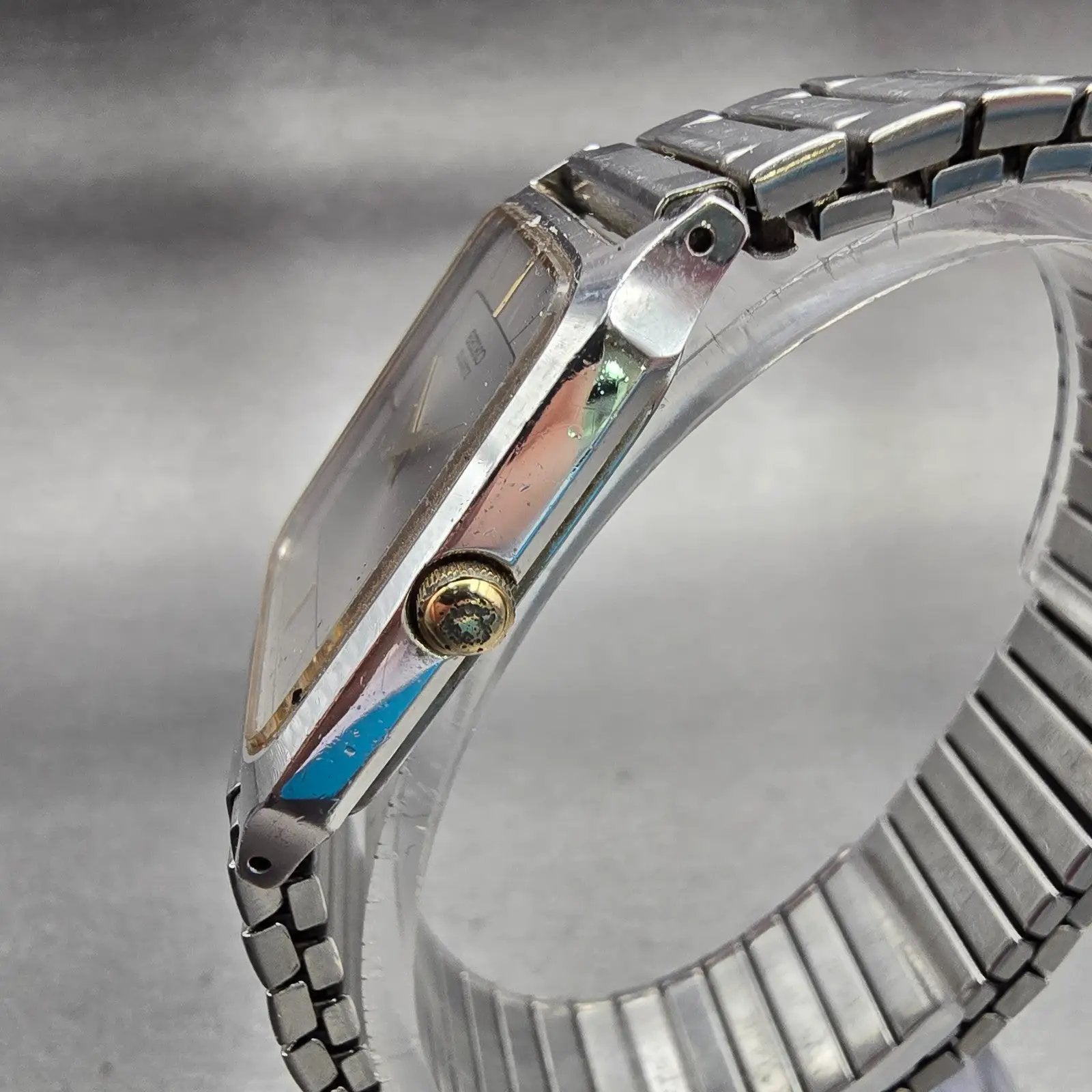 Seiko Watch Men 25mm Silver Dial Silver Tone Rectangle 6530-5510 New Battery VTG2