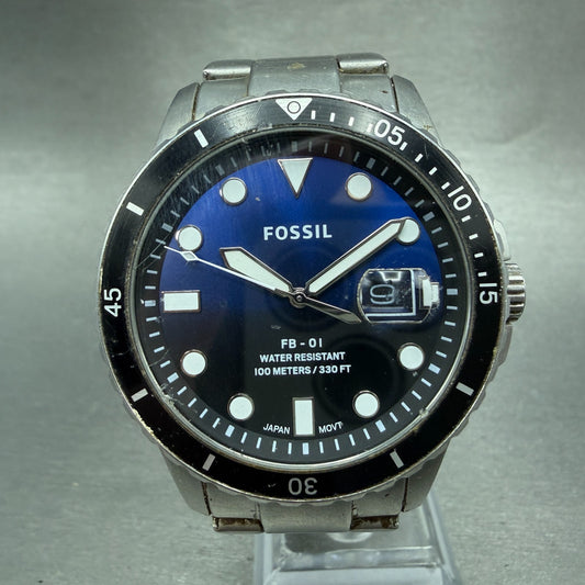 Fossil FB-01 Dive Watch Men 42mm Blue Dial Silver Tone Date FS5668 New Battery0